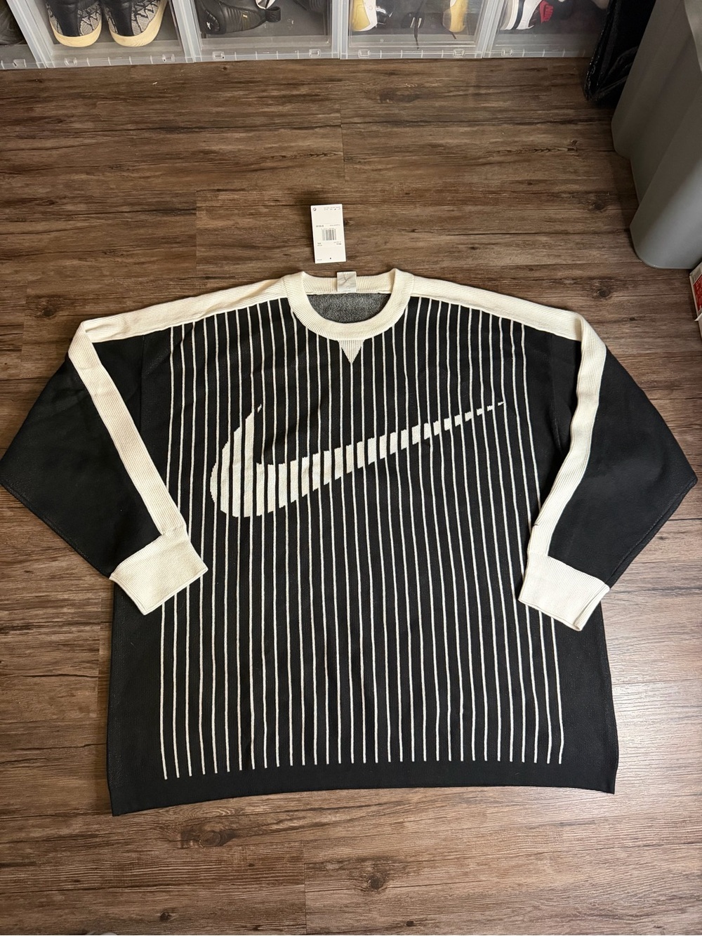 Nike Sweater Sportswear Club Jersey Crew Neck Black/White NWT $100 Men’s Sz 2XL